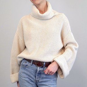 Cream Free People Chunky Knit Sweater